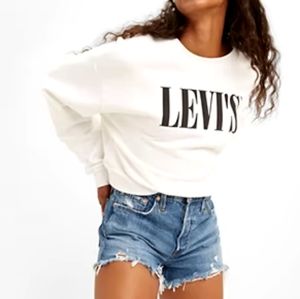 Levi's 501 Big E Button Fly High Waisted Distressed Denim Cut Off Shorts Size 25